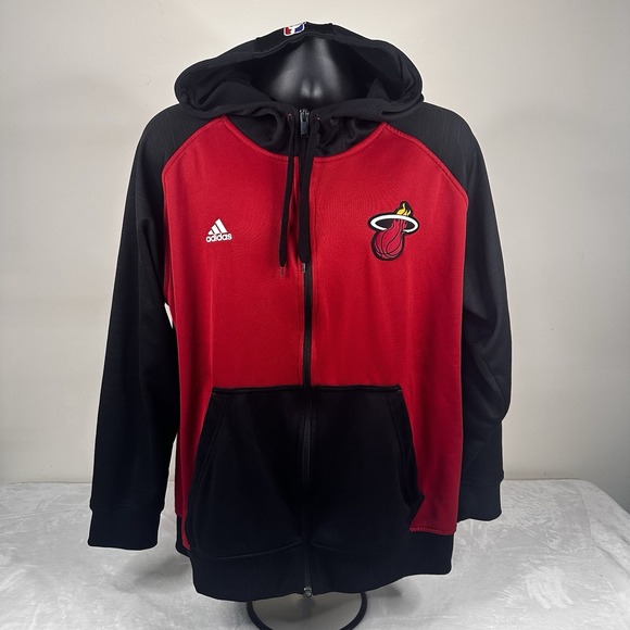 Miami Heat Adidas 2014 Full Zip Men's Size XL Warm Up Jacket Black Red VGUC - Picture 2 of 10